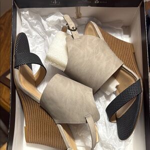 Cole Haan Women's Black and Tan Wedge Sandals